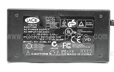 Brand SUNFONE ACML-51 5V 12V 4-PIN Hard Disk Drive HDD AC Power Adapter For LACIE 706479 AC Adapter Power Char